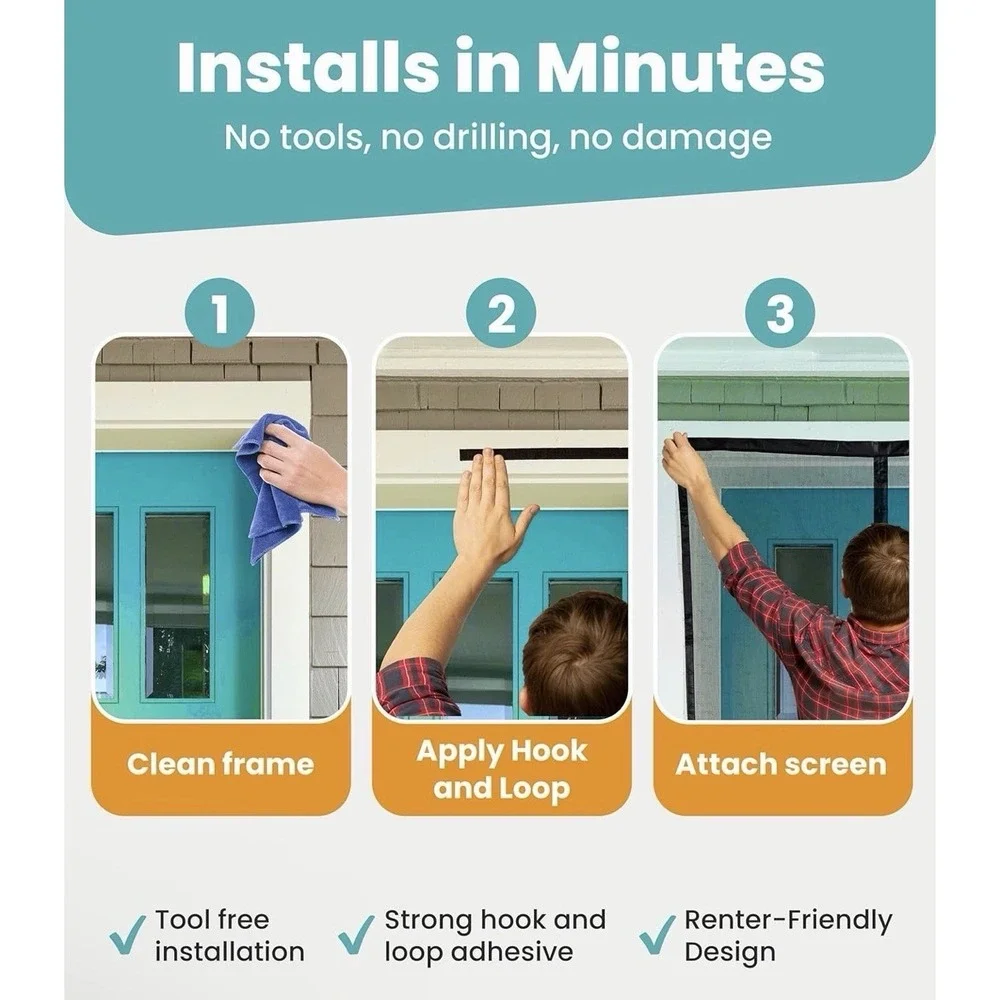 Magnetic Screen Door - Bugs Out, Breeze in - 9Min Install Auto-Sealing Heavy Dut